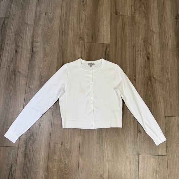 J.Crew New Jackie Cardigan SZ M White Egyptian Cotton Button Up Crewneck Stretch - Picture 3 of 8